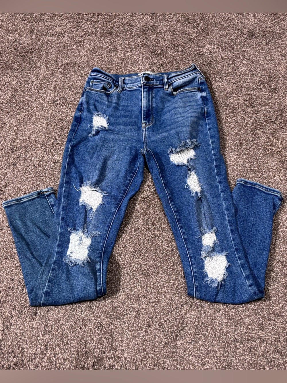PacSun Women's High-Rise Distressed Dark Blue Skinny Jeans